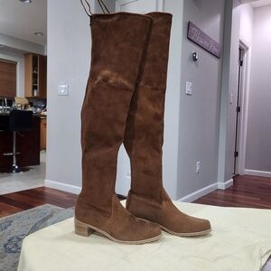 Stuart Weitzman = Brown Suede Over-the-Knee Boots